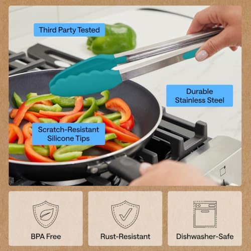 GORILLA GRIP Stainless Steel Kitchen Tongs for Cooking, 2 PK, Turquoise - Image 5