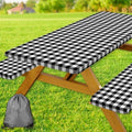 Picnic Table Cover with Bench Covers, Black and White Checkered Waterproof and Windproof, Fitted Tablecloth Cover with Elastic Edge, for Outdoor, Garden, Camping, 3 Pieces Set, 30x96 Inch by Xguatan