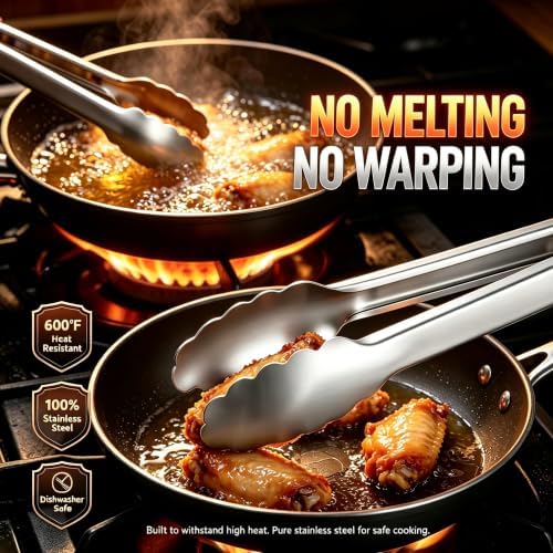Stainless Steel Cooking Tong Set - 12" & 9" Locking Kitchen Tongs - Image 2