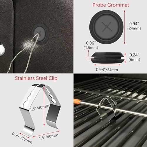 2 PCS Meat Probe for Traeger Pellet Grill with Grommets & Clips, 3.5mm Plug - Image 3
