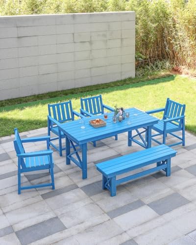 HDPE Outdoor Bench, 55" Patio Bench Outdoor Furniture, Poly Lumber Adirondack Benches, All Weather HDPE Patio Garden Backless Benches for Park, Poolside, Deck, Porch, Sky Blue - Image 3