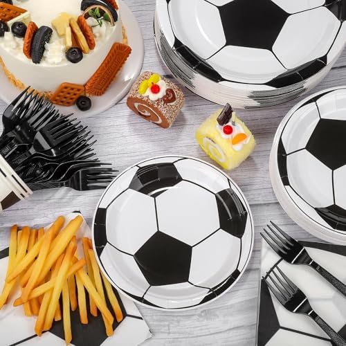 Kochorie 144 Pieces Soccer Party Tableware Sets Including Disposable Plates Napkins Cups Forks Serves 24 for Soccer Games Sports Birthday Party Supplies - Image 4