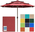 EliteShade USA 10-Year-Non-Fading 10ft 3-Tier Market Patio Umbrella, Commercial Table Umbrella with 80 Solar LED Lights, Crank Open, Windproof & UPF 50+ UV Protection for Garden, Deck, Pool, Backyard, No Tilt, Burgundy by EliteShade