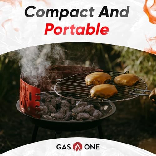 GasOne Charcoal Grill – Barbecue Grill with 4 Levels for Flame Control – Dual Venting System – Portable for Backyard, Camping, Boat, Red - Image 3