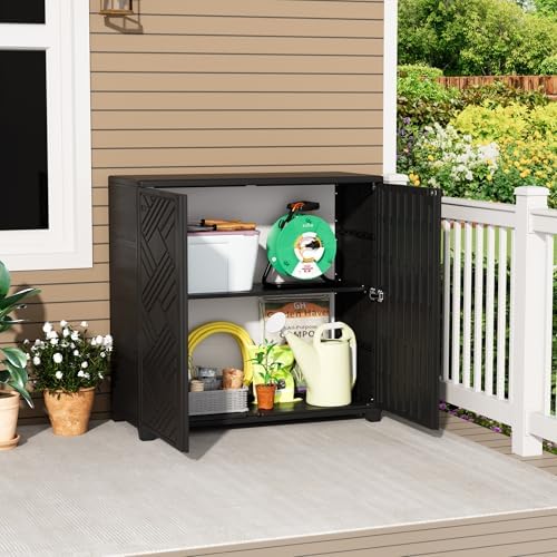 Mrosaa Storage Box Outdoor Caninet,Resin Indoor Storage Box Waterproof Outdoor Storage Cabinets for Patio/Garden/Backyard - Image 3