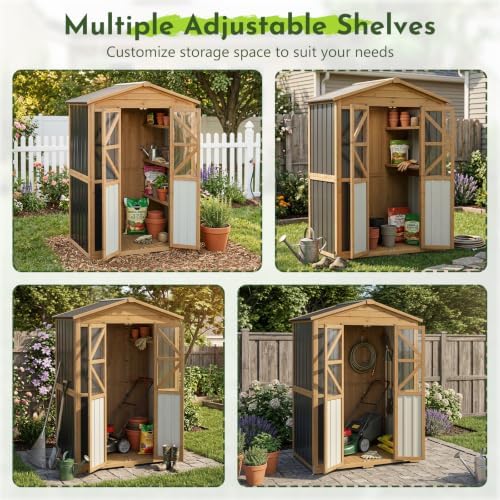 Outdoor Wooden Storage Shed Cabinet with 6 Adjustable Shelves - Image 6