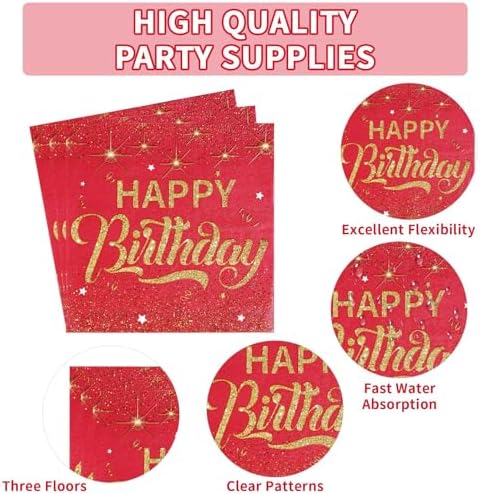 Grencian 96PCS Red and Gold Happy Birthday Decorations, Serves 24 - Image 5