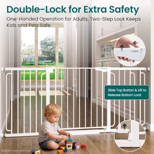 Cumbor Extra Wide Baby Gate, 36.6-69" Walk-Through Dog Gate White - Image 4