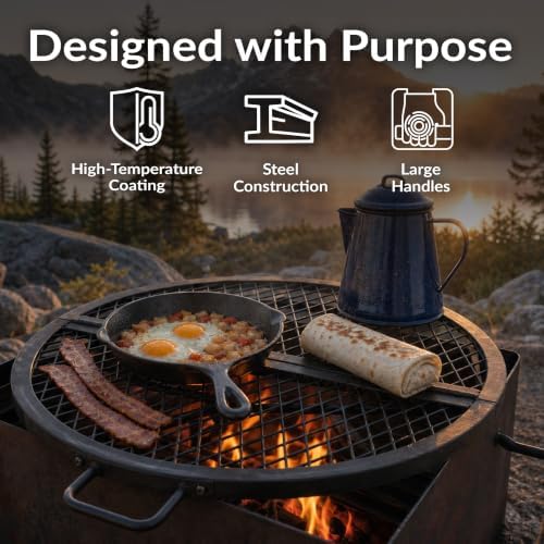 Sunnydaze Round Folding Camping Grill Grate - Portable Foldable Campfire Cooking Grate for Fire Pit - Heavy-Duty Black Steel with Handles for Outdoor Backyard BBQ - 40" Diameter - Image 3