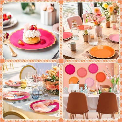 48 Pcs Pink and Orange Paper Plates 9 Inch Scalloped - Image 5