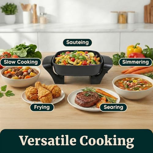 Elite Gourmet 2.5Qt Compact Nonstick Electric Skillet, 8"x8", 600W - Image 3