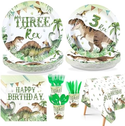 170Pcs Dinosaur 3rd Birthday Party Decorations for Boys, Serves 24 by Greencian