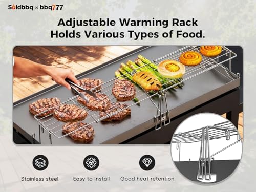 Universal Griddle Warming Rack Adjustable for Blackstone 17" 22" 28" 36" Griddles Accessories, for Royal Gourmet, Cuisinart, Pit Boss, Camp Chef & Most 17''~ 36'' Griddles, Stainless Steel BBQ Rack - Image 6
