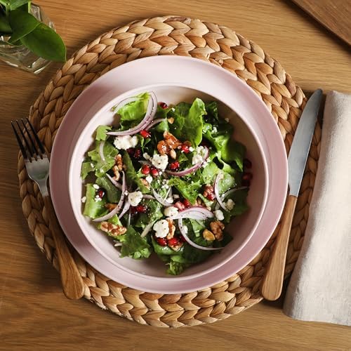 Gibson Home Candy Skies 12 Piece Unbreakable Wheat Straw Melamine Plates and Bowls Dinnerware Set - Outdoor, Camping, & Everyday Use - Matte Exterior/Shiny Interior Pink - Image 3