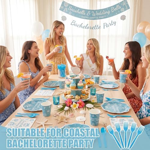 Zubebe 175 Pcs Seashells Wedding Bells Bachelorette Plates Cups Napkins - Image 3