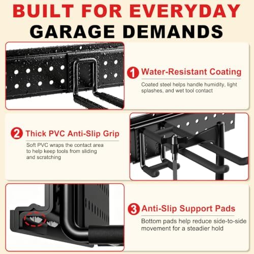 Garage Tool Organizer Wall Mount 99 inches with 18 Adjustable Heavy-Duty Hooks, Garage Organization, Garden Tool Storage Rack, Yard, and Shed, Holds Up to 750 lbs - Image 5