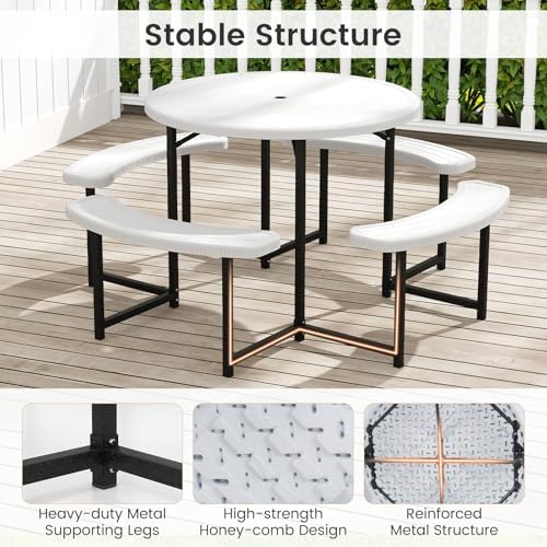 Tangkula 8 Person Round Picnic Table with 4 Benches - Image 6