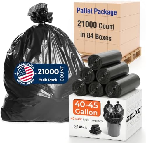 Delxo 40-45 Gallon Trash Bags, 21K Count, 40×45'' Large Black Garbage Bags by Delxo