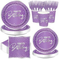 250Pcs Purple Silver Birthday Party Plates Serves 50 by Greencian