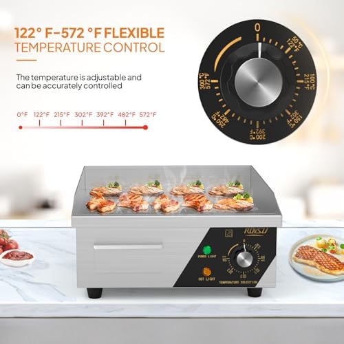 ROVSUN 14" Electric Countertop Flat Top Griddle, 1500W Electric Griddle, Teppanyaki Grill Stainless Steel with Adjustable Temperature Control 122°F-572°F for Home Restaurant Commercial - Image 2