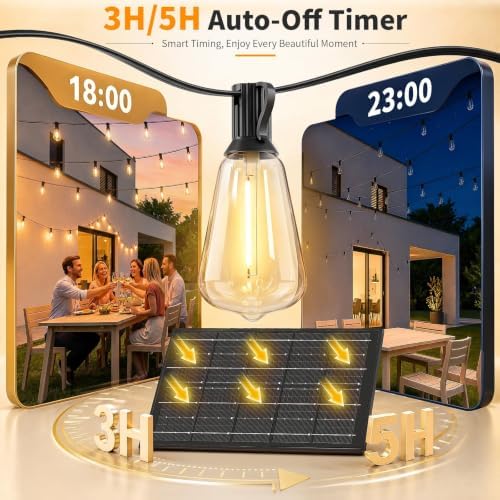 Hotsonic Solar Outdoor String Lights Waterproof, 100FT Remote Control LED Outside Lights with Shatterproof Bulbs, Dimmable Hanging Lights for Patio Porch Garden pergola Yard House Bistro Party Decors - Image 6
