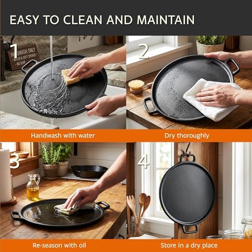 Home-Complete Cast Iron Pizza Pan, Even-Heating Cast Iron Cookware, 14” - Image 4