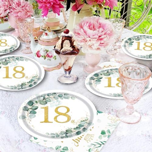 40pcs 18th Eucalyptus Leaf Table Sage Green Party Supplies,include 20 Dessert plate and 20 Napkin,Green Leaf Birthday Plate Napkin Set,Used for Sage Party Decoration - Image 5