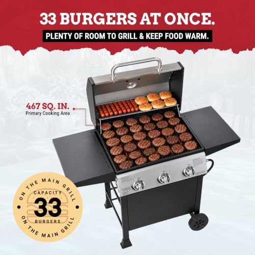 Grill Boss 3 Burner Propane Gas Grill, Portable BBQ, Lid, Wheels & Shelves - Image 5