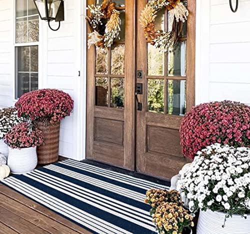 Blue and White Outdoor Rug 24"x51"Washable Cotton Farmhouse Front Porch Rug - Image 7