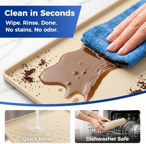 Golener Coffee Bar Mat, Silicone Coffee Mat with Raised Edges, 31.5"x16" - Image 4