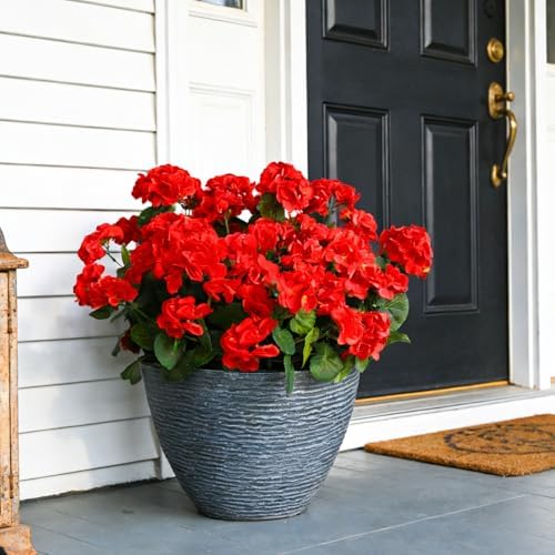 Fake Outdoor Flowers, 6 Pcs Artificial Flowers for Outdoors, Red Artificial Geraniums Plastic Flowers, Fake Plant for Outside, Silk Faux Flowers Outdoor Planters UV Resistant for Front Porch - Image 6