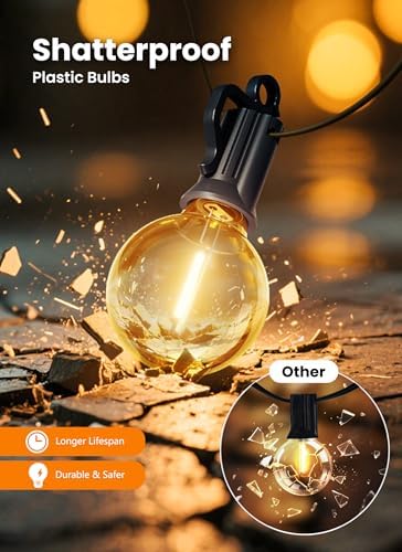 Outdoor String Lights, 25FT 12 LED Bulbs String Lights, IP65 Waterproof Connectable G40 Outside Patio Light for Backyard Porch Balcony Garden Decor Christmas Camping Gazebo - Image 3