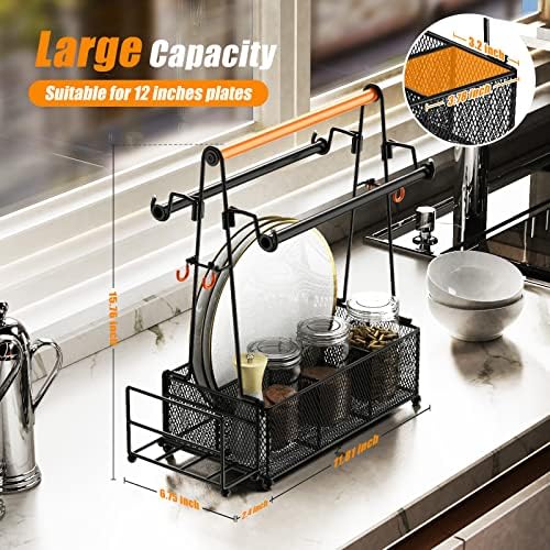 PHINOX Utensil Caddy Picnic Organizer with Handle Plates Napkins Black - Image 4