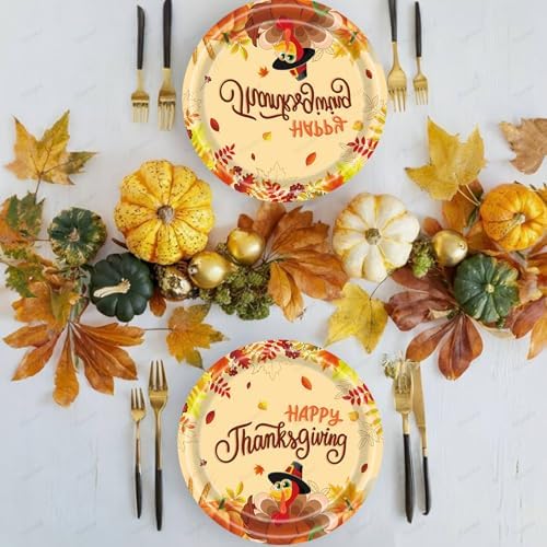 20 Pcs Happy Thanksgiving Party Disposable Paper Plates Fall Themed 9 Inch Round Dinner Plates for Autumn Party Decorations (Turkey Autumn Leaves) - Image 5
