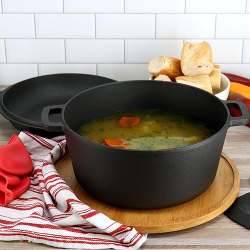 MegaChef 5 Quart Pre-Seasoned 2-in-1 Cast Iron Dutch Oven and Skillet - Image 7