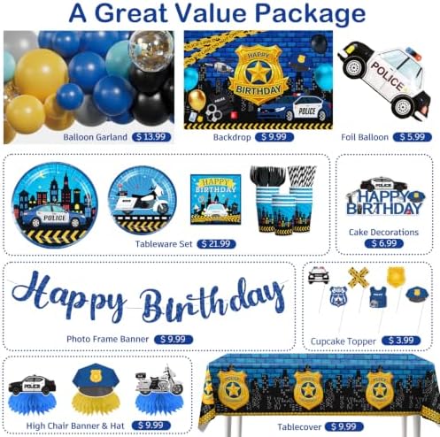 Police Birthday Party Decorations, All-in-One Decor Set for 25 Guests - Image 3