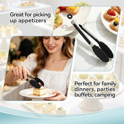 Small Cooking Tongs 7 inch Mini Serving Tongs with Silicone Tips - Image 5