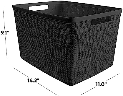 Curver Set of 4 Large 20L Jute Decorative Plastic Organization and Storage Baskets - Perfect Bins for Home Office, Closet Shelves, Kitchen Pantry and All Bedroom Essentials, Black - Image 2