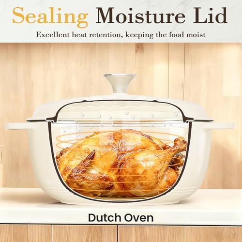Umite Chef 6QT Enameled Cast Iron Dutch Oven with Lid, Versatile Heavy-Duty Cookware Pot for Baking Bread, Braising, Soups & Stews, Oven & Stovetop Safe with Heat Resistant Gloves（Cream White） - Image 6