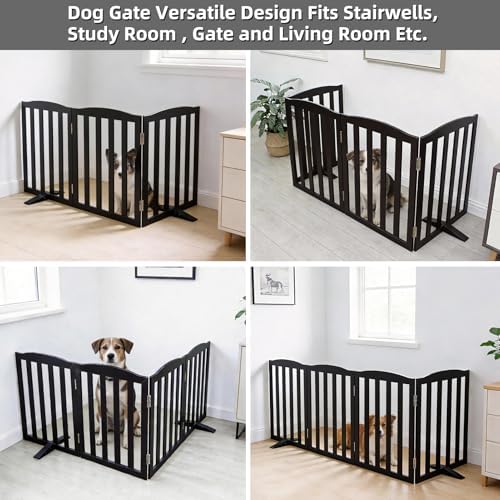 Freestanding Dog Gate Indoor,Doggie Gate Foldable Pet Gates for Doorways,Stairs or Hallways, Wooden Black Pet Gate for the House, Pet Fence with Support Feet Included,24 "Height-3 Panels - Image 4