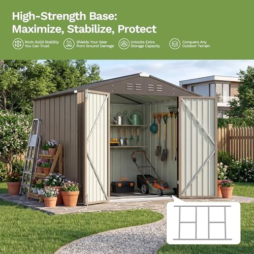Devoko 8x6 FT Outdoor Storage Shed with Floor Frame, Brown - Image 3