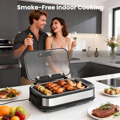 Electactic Smokeless Electric Grill & Griddle for Indoor Cooking, Nonstick Contact Grill with 6-Level Temperature Control, Dishwasher Safe Plates, Auto Shut-Off, Ideal for Kitchen, Apartment, Home - Image 7