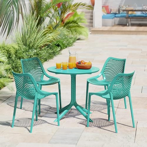 Costaelm Small Patio Table, Outdoor Round Dining Table, Weather Resistant Outside Table for Poolside Deck Lawn Garden Backyard, Turquoise - Image 3