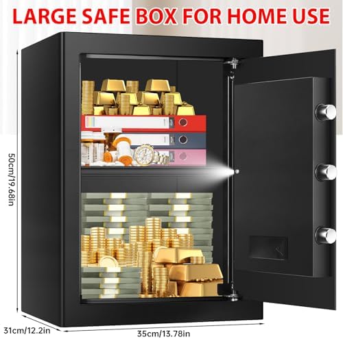 3.4 Cubic Home Safe Fireproof Waterproof, Fire Safe Box for Home with Digital Keypad, Key Lock and Alarm System, Anti-theft Security Safes Water and Fireproof for Document Medicine Money Valuables - Image 2