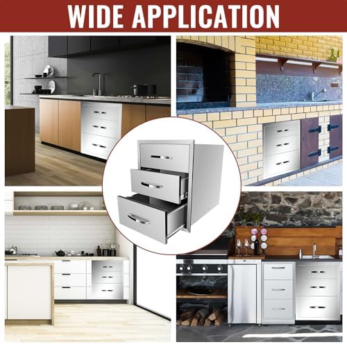 Outdoor Kitchen BBQ Drawers 18" W x 23" H x 23" D Stainless Steel Built-in with Handle Weatherproof Storage for Outdoor Grill Station Accessories - Image 7