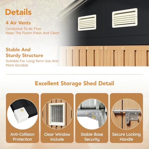 Panovue 8x10 FT Outdoor Metal Storage Shed (NO Frame Floor & Wood Panels) - Image 4