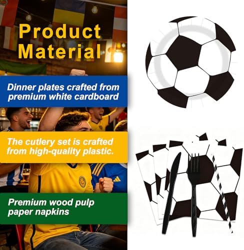 Autumn Football Games Party Supplies Set,Disposable Tableware Kit - 20 Plates, 20 Soccer Printed Napkins, 20 Forks & Knives, 20 Soccer Printed Straws, Essential for Watching Games & Gatherings(20sets) - Image 4