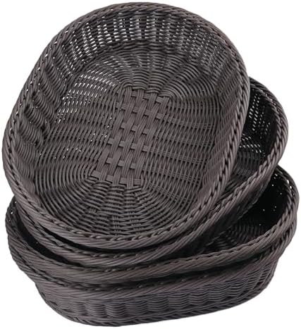 4 Pack 15.7 Inch Oval Poly Wicker Baskets, Plastic Oval Wicker Baskets, Rustic, Durable & Easy-Cleaning Wicker Bread Basket, for Home, Restaurant & Hotel Use, Coffee - Image 3