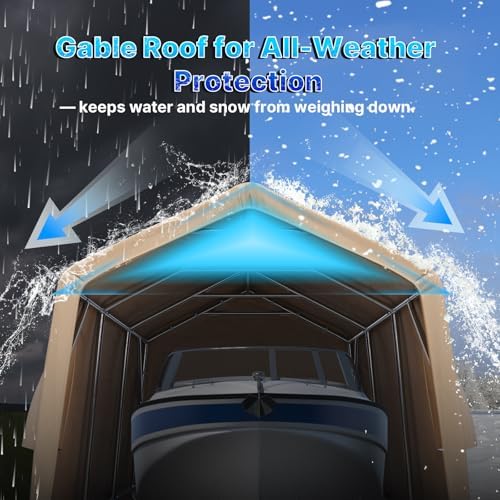 ADVANCE OUTDOOR 10X15 ft Garage Shelter Steel Metal Peak Roof Portable Storage Shed Carports for Motorcycle Boat, or Garden Tools with 2 Roll up Doors & Vents, Beige - Image 3