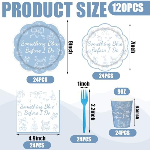 Zubebe 120 Pcs Something Blue Bridal Tableware Serves 24 Plates Cups Napkin - Image 6